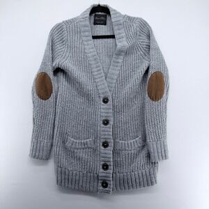 Zara Knit Grey Chunky Ribbed Cardigan Sweater with Elbow Patches Small